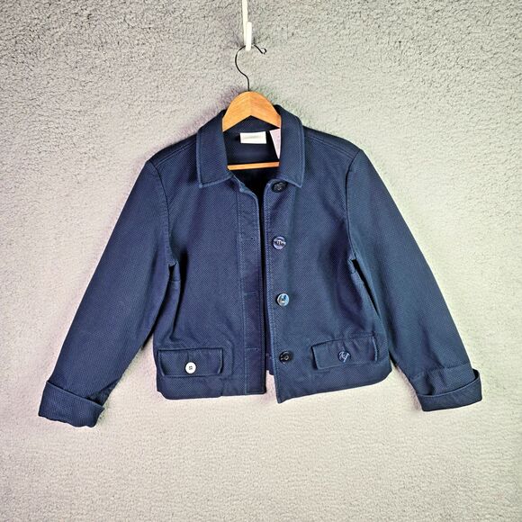 Liz Claiborne Textured Navy Blue Cropped Blazer Classic Waist Length Size 14 - Picture 14 of 16